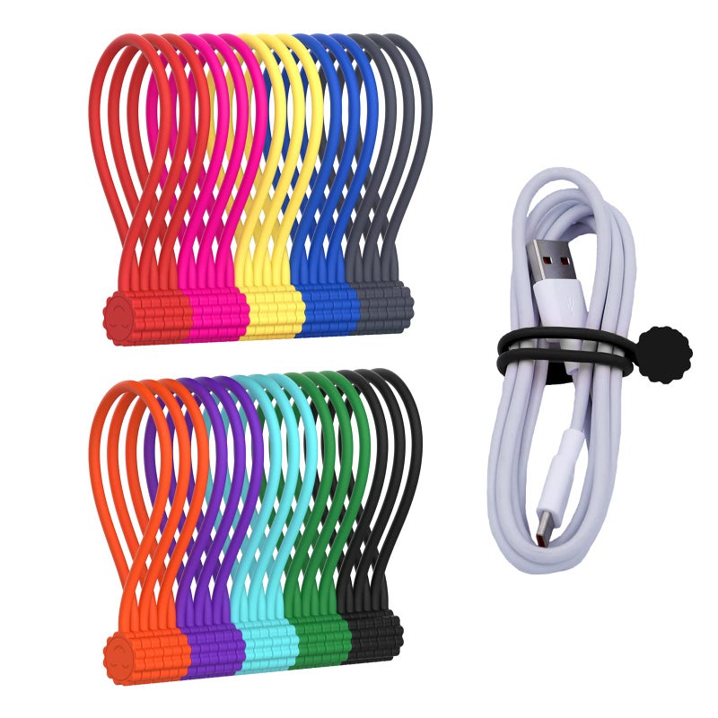 Rich&Ray 10Colors-30Pack Reusable Silicone Twist Ties  Magnetic Cable Ties with Strong Magnet for Organizing Cables  Hanging Stuff  Used in Many Ways or Just for Fun (10C-30Pack) - Image 1